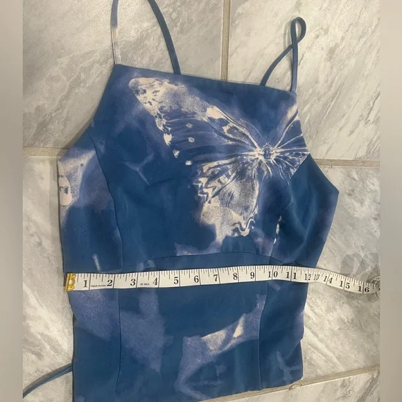 Silence + Noise Womens Open Back Blue Butterfly Top Size M - Picture 3 of 6
